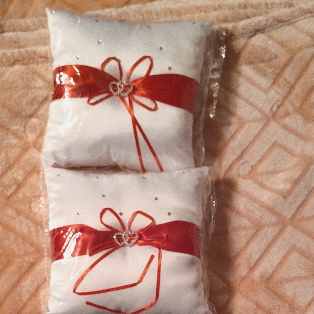 Elegant White and Red Ring Bearer Pillows